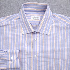 Luigi Borrelli Dress Shirt Mens 16.5 31 Slim Fit Blue Stripe Handmade Italy 42